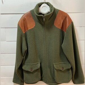 ORVIS Green Wool Jacket with Leather Shoulder Patches – Size L